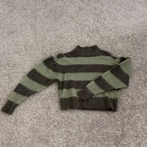 All Saints Vika Stripe Olive and Charcoal Sweater